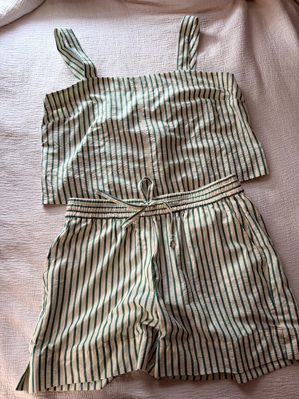 Banana Republic Cream and Green Striped Drawstring Shorts
